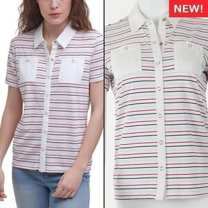 Tommy Hilfiger Snap-Front Striped Camp Shirt